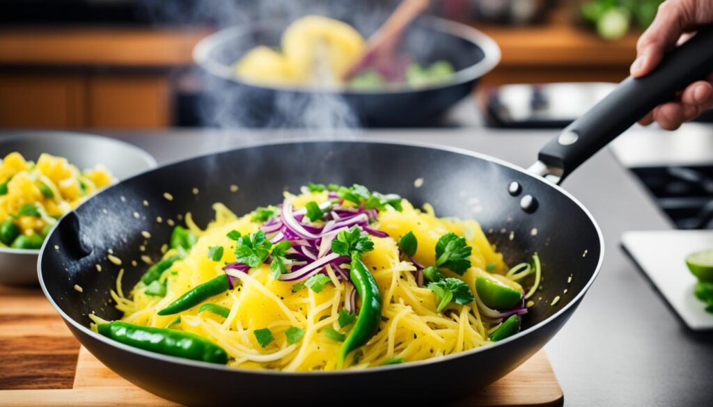 Recette de courge spaghetti sautée au wok