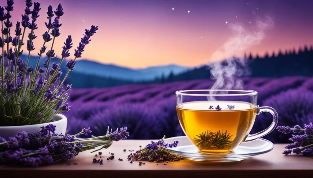 tisane cbd sommeil bienfaits de la tisane présentés dans une tasse fumante de tisane aux herbes