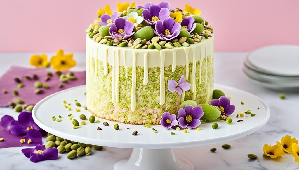 Number Cake Génoise chocolat blanc, pistache et fleurs
