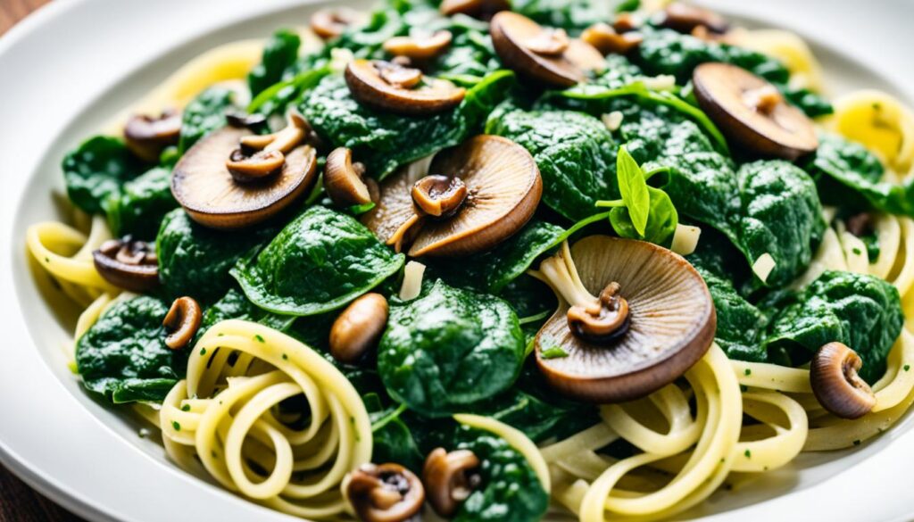 Pâte épinard frais avec champignons