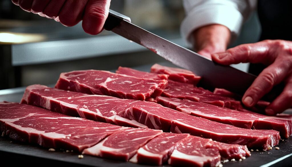 découpe de la viande de boeuf pour le séchage