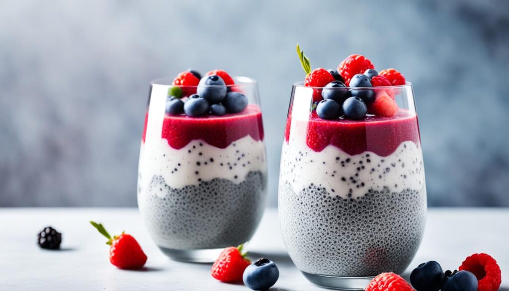 pudding de chia et smoothie fruits rouges