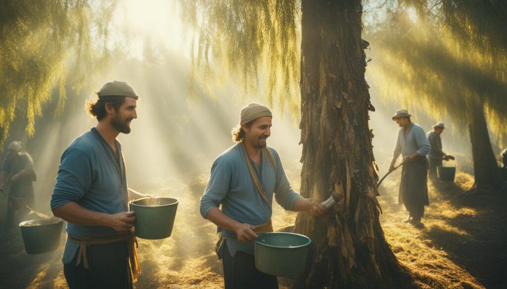 Fleurs d'Acacia: récolte de la gomme d'acacia