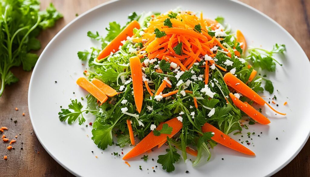 salade pain de sucre garnie de persil et de carottes râpées